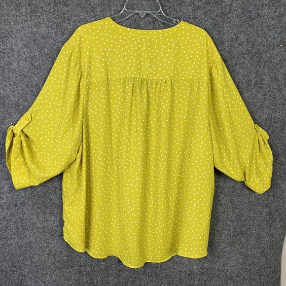 Torrid 4 Button Up Blouse Chartreuse Yellow W/ Polka Dots Covered Buttons 3/4 Sl - Picture 7 of 13